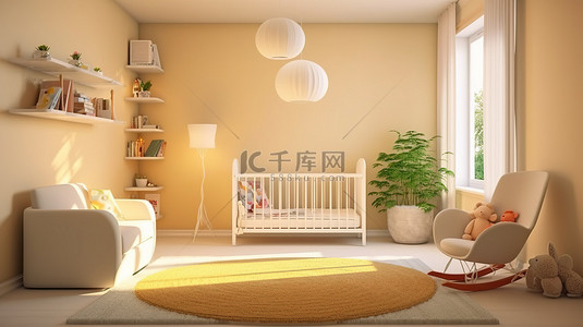 旅馆房间背景图片_现代婴儿房设计 3D 可视化
