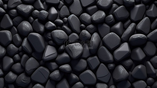 黑色岩板岩石背景图片_黑色背景上的 3d 渲染抽象石头