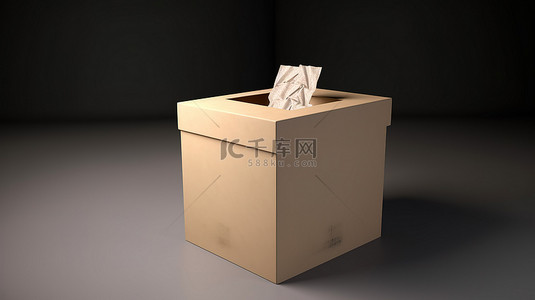 选举背景图片_纸板箱变成了带有 3D 渲染和文本的选举选票骨灰盒