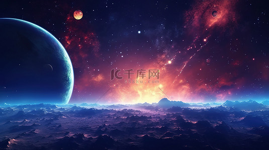 地球与空间背景图片_令人惊叹的 3D 渲染空间行星和星系与星空背景