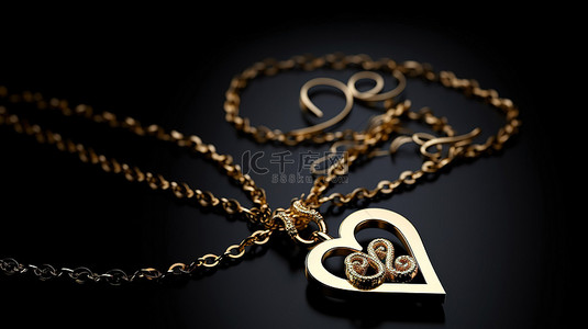 3d 呈现的黑色背景上的爱情标志金项链