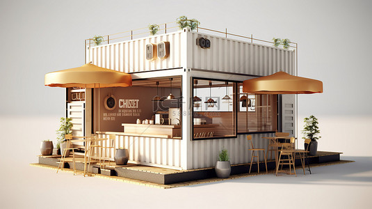 前集装箱改造成时尚咖啡店，以 3D 形式展示
