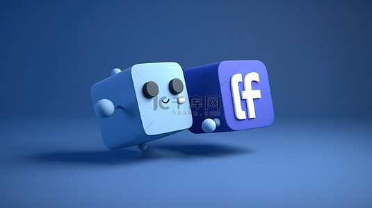 蓝色背景上的 3D facebook 和信使徽标增强社交媒体沟通