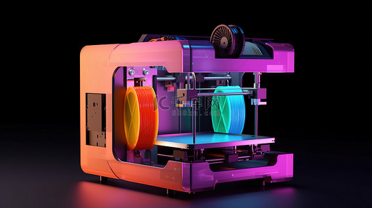 充满活力的 3D 打印 彩色 3D 打印机正在运行3D 渲染