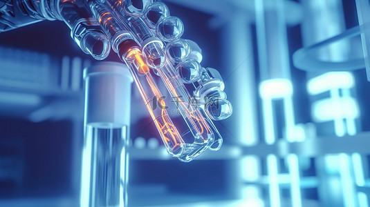 的家伙背景图片_先进的医学实验室技术，具有 3D 渲染机器人手持试管