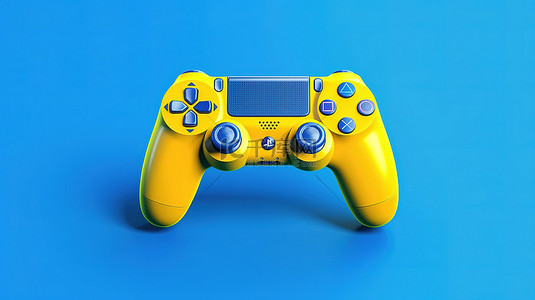 蓝色背景上充满活力的黄色游戏控制器是游戏 3d 渲染的革命性概念