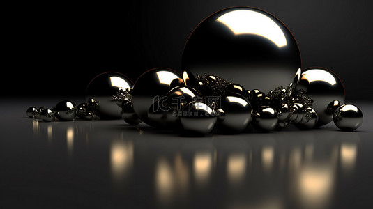 黑色背景上球体的 3d 插图