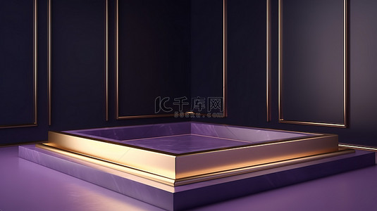 带有金框背景的紫色 3d 讲台非常适合产品展示