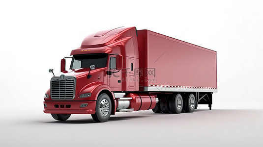 大型红色背景图片_3D 渲染的半挂车和大型红色卡车
