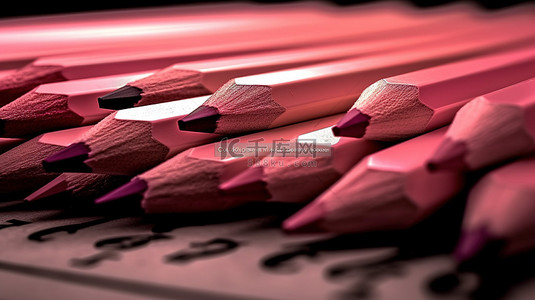 3d 渲染图像中的粉红色铅笔集合