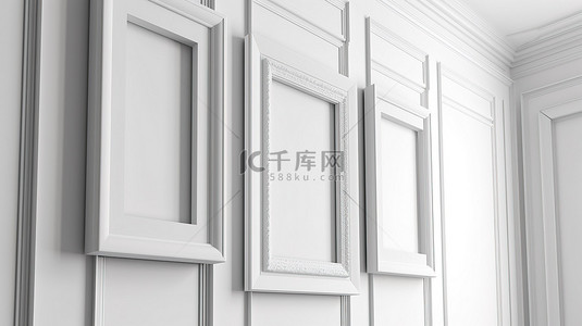 公告栏框架背景图片_以惊人的 3D 渲染悬挂在墙上的白色框架