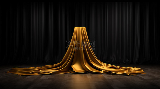 公司展示背景图片_金色织物讲台在黑暗空间中照明，用于 3D 产品展示