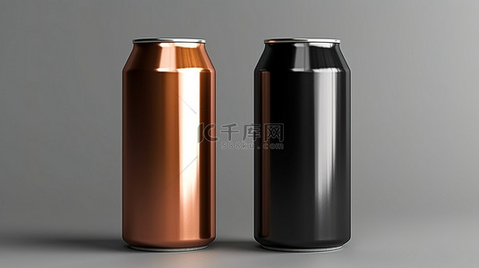 和牛包装背景图片_黑色和铜色光泽铝罐的 3D 渲染