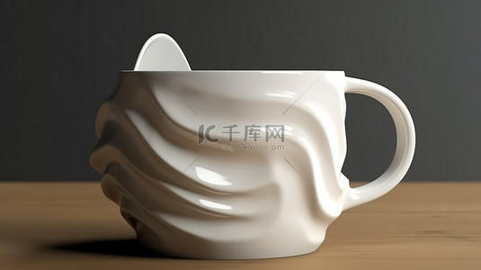 陶瓷马克背景图片_陶瓷咖啡杯 3D 渲染插图为白色