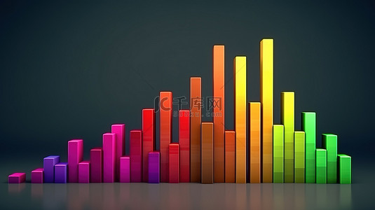 上升箭头增长条形图的 3D 渲染