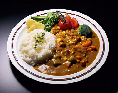 蔬菜米饭背景图片_咖喱盘，上面有米饭和蔬菜