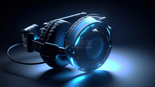 具有标志性灯光效果的白色和单色背景上的 3d 复古蓝色耳机