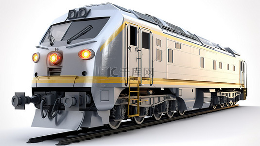 坚固的高功率灰色柴油机车的 3D 渲染，用于高效运输大型和重型火车负载