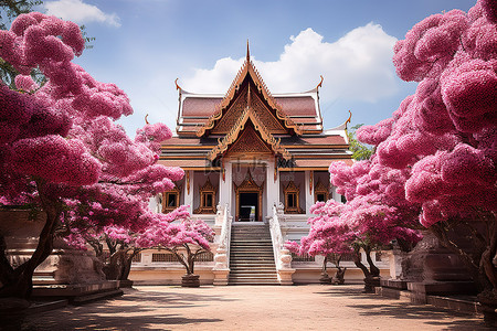 东南亚风背景图片_寺庙庭院的一座大型建筑