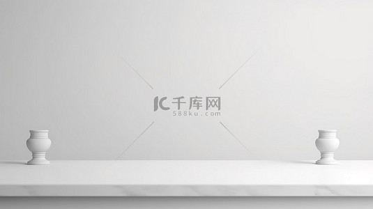 空白的白色桌面隔离在白色背景上，非常适合展示产品或创建广告拼贴 3D 渲染