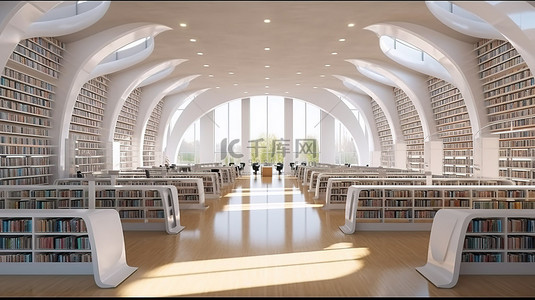 现代图书馆内部 3d 渲染