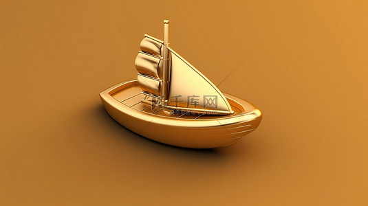 出海船舶背景图片_哑光金板上的金色船舶图标高品质社交媒体 3D 渲染