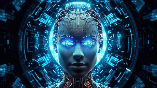 科技机器主题背景图片_usdc 加密主题中的未来全息技术抽象机器人头
