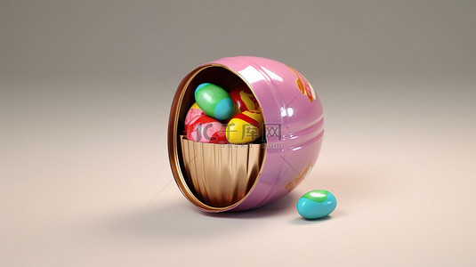 色糖果背景图片_复活节彩蛋糖果容器的 3d 插图