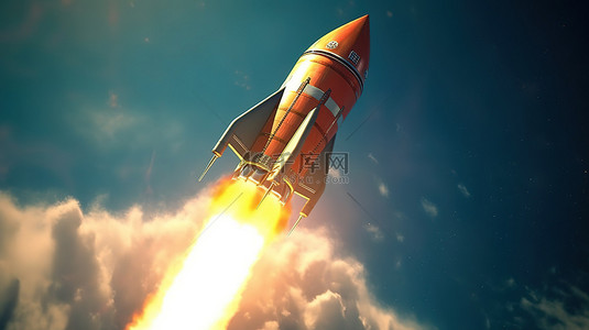 科技卫星背景图片_令人惊叹的 3D 渲染中的火箭插图