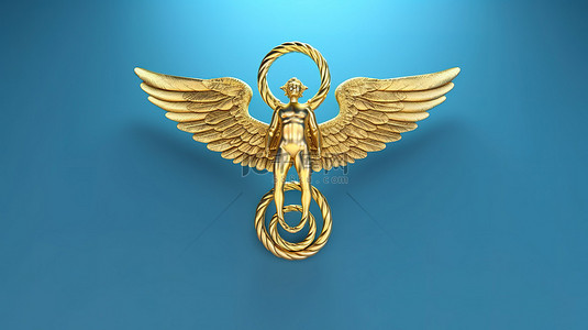 带有金色医疗杖符号的蓝色背景的 3D 渲染