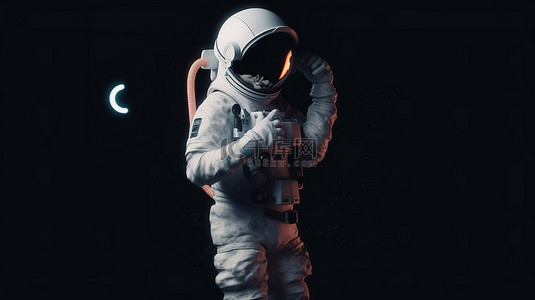 疲惫的白人宇航员在 3D 插图中带着问号表情