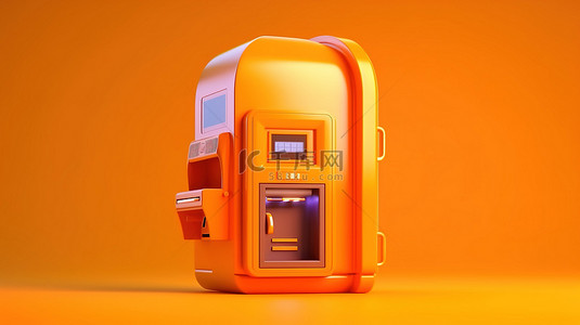 抽象卡通风格橙色商业 atm 技术概念的 3d 渲染
