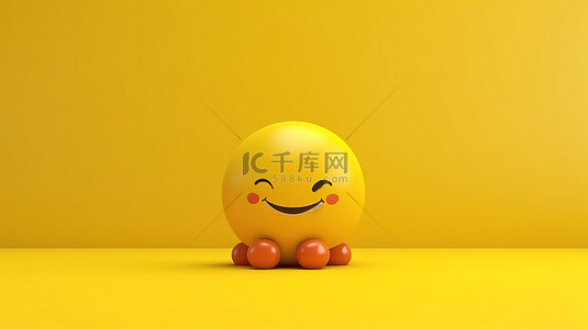 黄色笑脸卡通背景图片_黄色工作室背景与黄头爱情图释的 3D 渲染