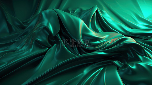 贡缎面料背景图片_在 3d 渲染中描绘的彩虹色全息箔和绿布中的时尚艺术