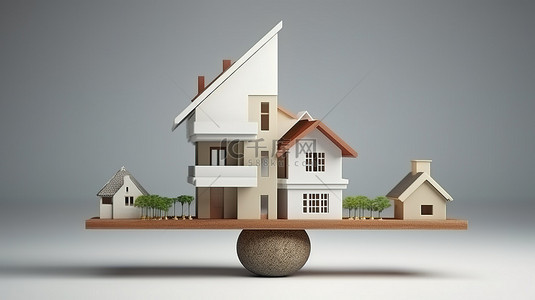 创意投资背景图片_投资和住房所有权的平衡 3D 渲染概念