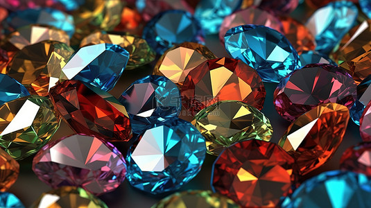 令人惊叹的彩色钻石背景的 3D 渲染图