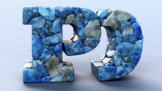 3d 渲染的蓝色大理石大写字母 p 在石头背景上