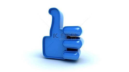 蓝色 facebook 竖起大拇指图标与白色背景的 3d 插图