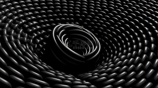 几何流行背景图片_用黑色色调的 3D 插图渲染的微妙圆圈中的几何图案
