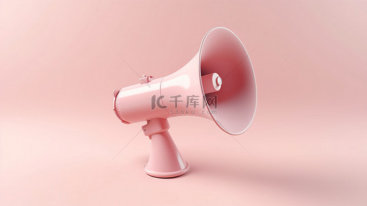 浅粉色背景上的语音气泡扩音器 3D 渲染