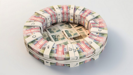救生圈庇护 3d 在白色背景上呈现百欧元钞票