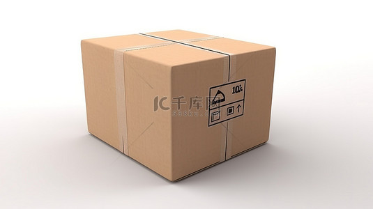 送货单背景图片_纸板包裹包裹的渲染 3D 图像放置在白色背景上，并附有送货单