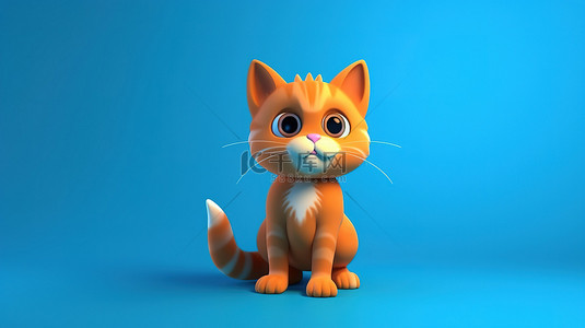 背景橘背景图片_3d 蓝色世界中可爱的橙色猫科动物