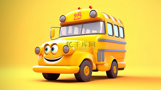 学校高清背景图片_3d 渲染的黄色卡通校车