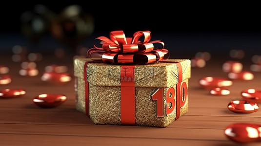 生日快乐卡背景图片_欢乐 16 年金礼盒，系着 3D 充满活力的红丝带