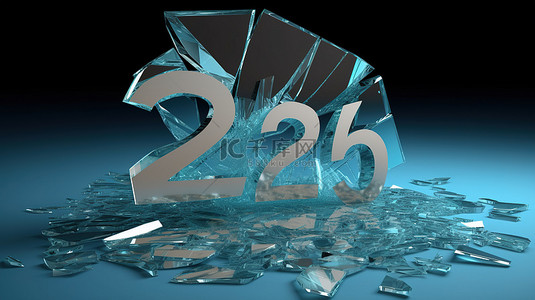 玻璃破碎背景图片_庆祝破碎玻璃 25 周年的 3D 渲染插画设计