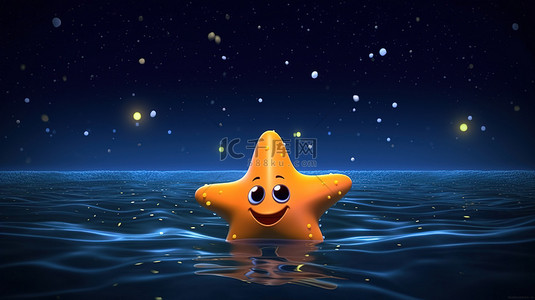 蓝色的星空背景背景图片_3d 渲染的星空午夜海的卡通形象