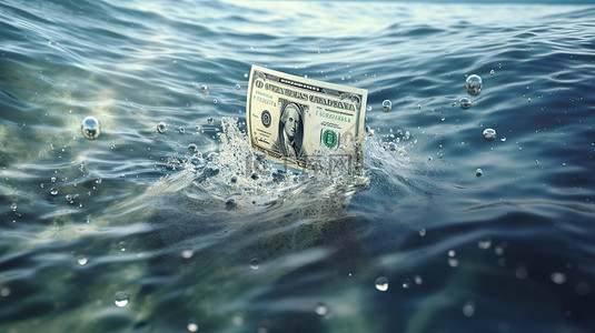 海上金融麻烦 3d 渲染美元货币符号陷入债务