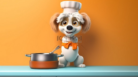 爱优粮犬粮背景图片_3d 渲染的犬厨师准备美味的菜肴