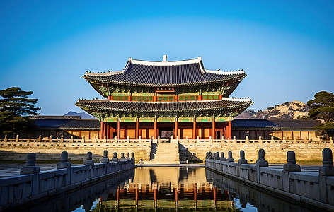 韩国首尔西平壤的宫殿和历史古迹佛教寺院